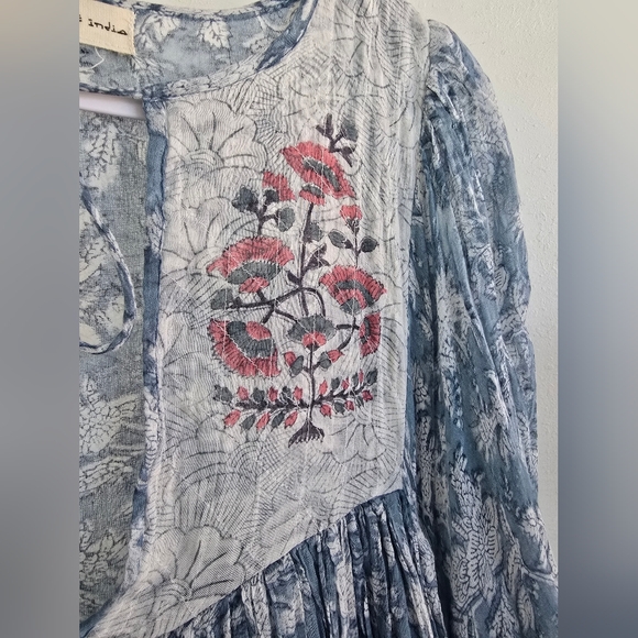 Daughters of India Jaya Mini Dress in Juniper Floral Blue Dress Size XL - Picture 15 of 16